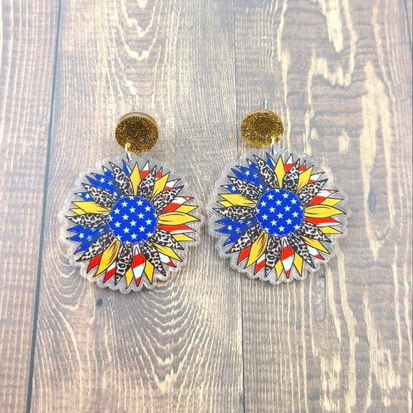 Jewelry - Patriotic Sunflower Dangle Earrings